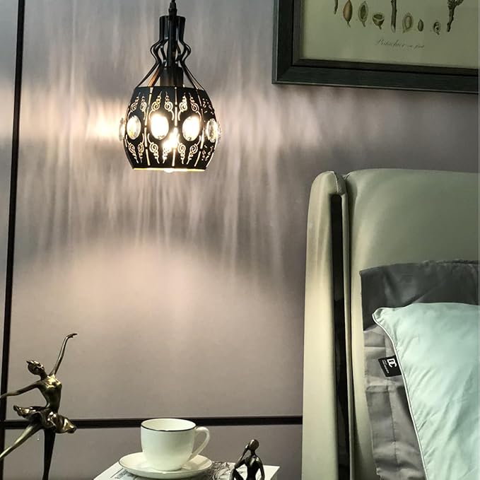 YLONG-ZS Hanging Lamp Swag Lights Plug in Pendant Light,Hanging Lights with Plug in Cord Small Black Vintage Rustic Dimmable Hanging Ceiling Lamp for Corner Restaurant Living Room Bedroom