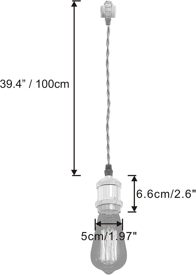 Kiven H-Type Track Light Pendants, 39.4 Inch Cord Length Black Weave Rope, 3 Pack Restaurant Chandelier Decorative Pendant Light Industrial Pendant Lamp,Bulb Not Included（Chrome）