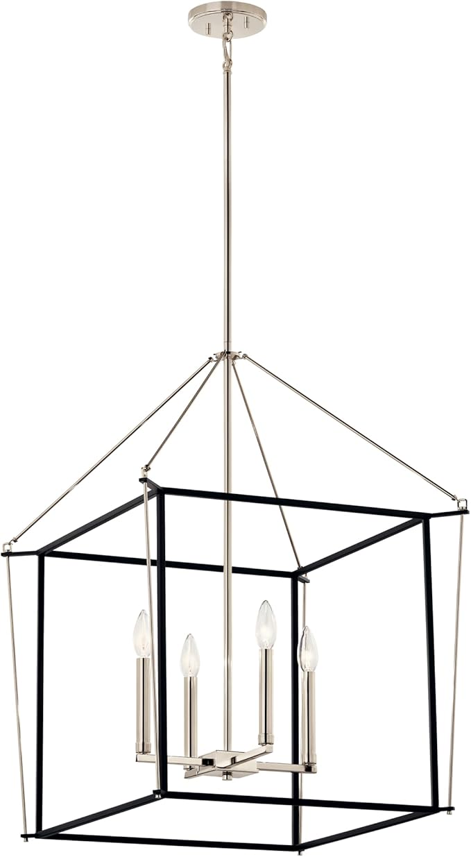 Kichler Eisley 4-Light Foyer Pendant, Soft Modern Light in Polished Nickel and Black, Sloped Ceiling Compatible, for Foyer, Bedroom, Office or Kitchen (30" x 22.25" x 22.25"), 52627PN
