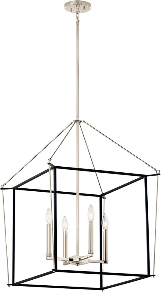 Kichler Eisley 4-Light Foyer Pendant, Soft Modern Light in Polished Nickel and Black, Sloped Ceiling Compatible, for Foyer, Bedroom, Office or Kitchen (30" x 22.25" x 22.25"), 52627PN