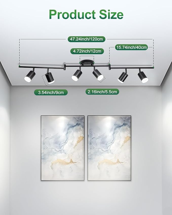 6 Ways Track Lighting, Rotatable Heads Track Light Kit, Track Lighting Fixtures Ceiling with Acrylic Cover, Modern Black Ceiling Spotlight for Kitchen, Living Room, Hallway(Bulbs Not Included)