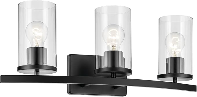 Kichler Crosby 23" 3-Light Vanity Light with Clear Glass in Black, for Bathroom, Powder Room, (23" x 8.75"), 45497BKCLR