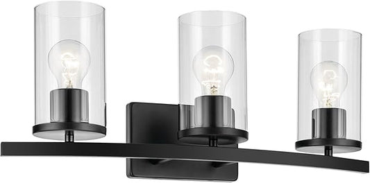 Kichler Crosby 23" 3-Light Vanity Light with Clear Glass in Black, for Bathroom, Powder Room, (23" x 8.75"), 45497BKCLR
