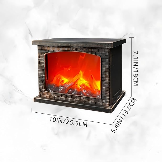 Simulated LED Fireplace Lantern USB & Battery Powered Flameless Light with Emulation Flame Table Decorative Lamp Copper Fireplace Ornament for Cozy Home Decor Free Standing Electric Log Burner