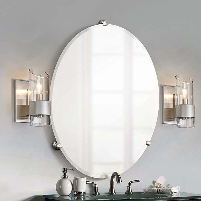 WUZUPS Set of 2 1-Light Bathroom Wall Light Fixture Over Mirror Class Shade Morden Vanity Scones for Bathroom Bedroom Living Room, E12 Base, Brushed Nickel