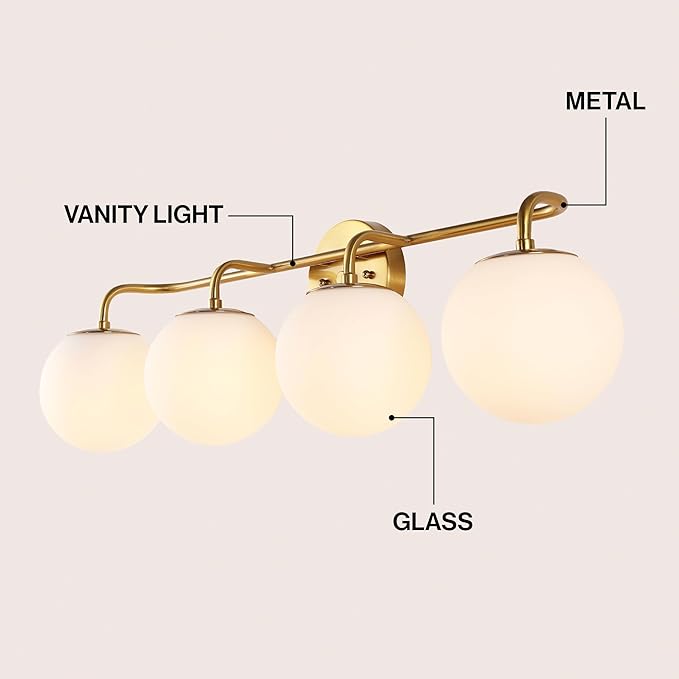 JONATHAN Y 31" Gold Painting Modern Globe Wall Sconce Vanity Light for Bathroom, White Frosted Glass Shade, Midcentury Parisian Bistro Wall Lamp, LED Bulb Included (JYL3558A)