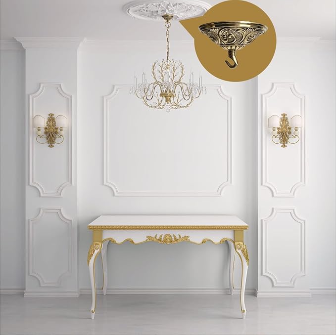 5.51 Inches Diameter Heavy Duty Brass Light Canopy Kit with Hooks, Antique Chandelier Replacement Parts with Mounting Hardware, Replacement Ceiling Light Cover Plate (Brass, B-01)