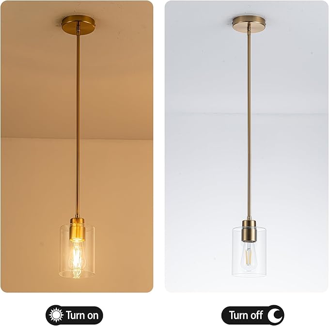 MAYNA 3-Pack Brushed Brass Dining Room Light Fixtures, Modern Gold Pendant Lighting Over Island, Adjustable Rods Glass Chandelier for Kitchen Table (Bulbs Included)