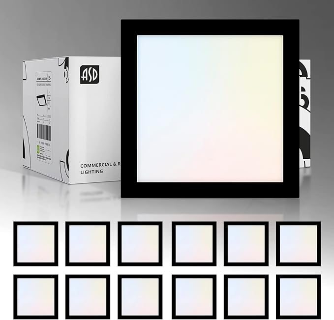 ASD LED 5" Square Flush Mount Light | 10W 740LM 3000-5000K 120V | 3CCT, Dimmable, Ultra Slim, ETL Listed | Thin Surface Lamp, Bedroom Ceiling Lighting | Black, 12 Pack