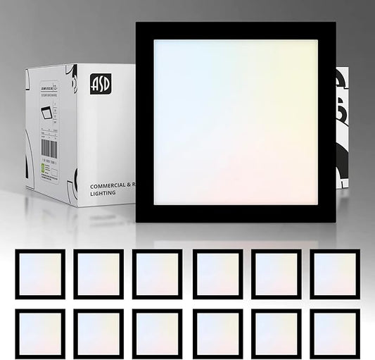 ASD LED 5" Square Flush Mount Light | 10W 740LM 3000-5000K 120V | 3CCT, Dimmable, Ultra Slim, ETL Listed | Thin Surface Lamp, Bedroom Ceiling Lighting | Black, 12 Pack