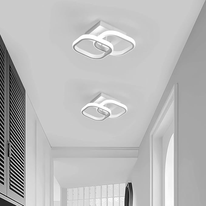 Small LED Hallway Ceiling Light, 2 Square Frames Modern Ceiling Light, 6500K Flush Mount Ceiling Light Fixtures for Hallway Living Room Bedroom Kitchen Closet, White