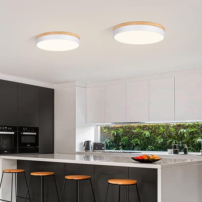 Yiisem Dimmable Wood LED Flush Mount Ceiling Light, 5CCT 2700K-6000K Modern Round Close to Ceiling Lighting Fixtures, Minimalist White Ceiling Lamp for Living Room, Bedroom, Laundry Room