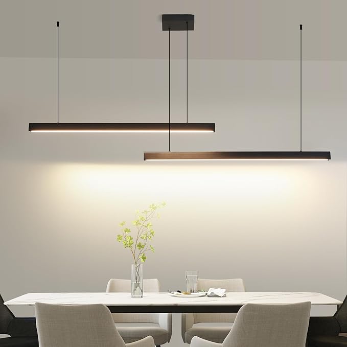 Modern 2-Light Chandelier, 47IN+47IN Pendant Light Fixtures Hanging with Remote Control 3000k-6500K Adjustable Color Temperature，Aluminum Island Lighting Lamp for Dining Room, Living Room