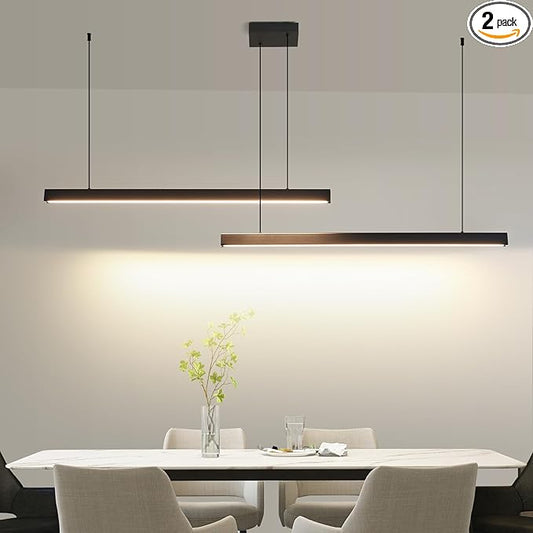 Modern 2-Light Chandelier, 39IN+39IN Pendant Light Fixtures Hanging with Remote Control 3000k-6500K Adjustable Color Temperature，Aluminum Island Lighting Lamp for Dining Room, Living Room