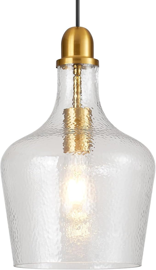 Glass Pendant Light Modern Brass 1 Light Single Dome Pendant Lighting Fixtures for Kitchen Island Dining Room Hallway, Dia 9 Inch, E26, UL Listed