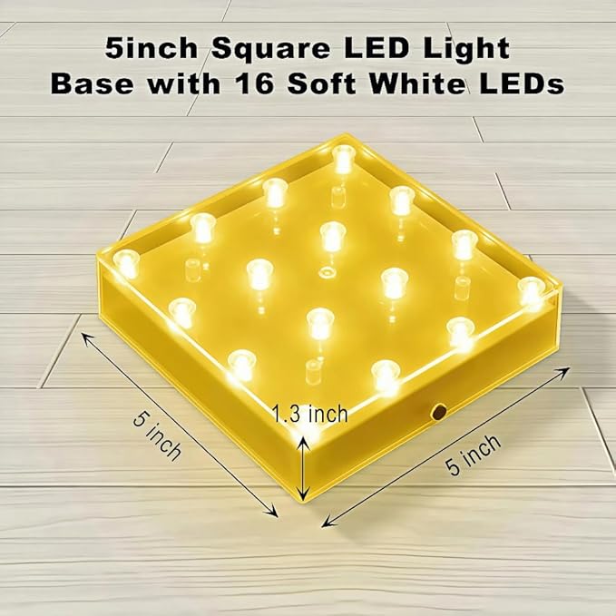 Simplelight 5 Inch Square LED Light Base - Perfect for Glass Art, Ideal Led Display for Vases, Centerpieces (5inch Square LED Vase Base Light, Soft White)