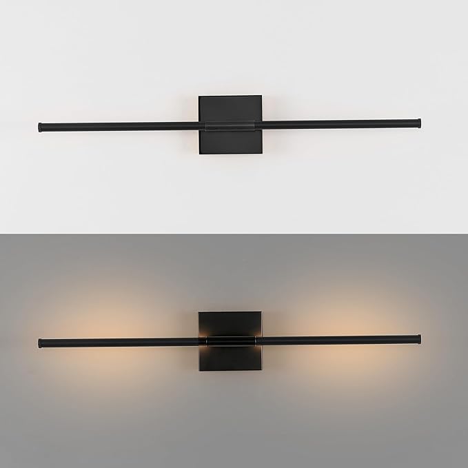 JONATHAN Y 28" Black Modern Dimmable Integrated LED Wall Sconce, Metal Vanity Light for Bathroom Mirror Bedroom Hallway, Sleek Hardwired Wall Lamp Fixture, 3000K (JYL7022C-SET2)