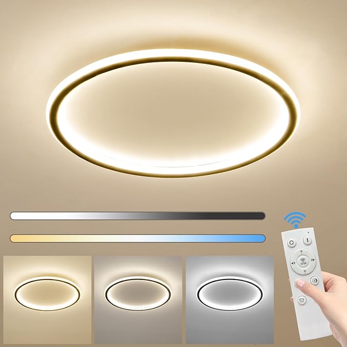 15.7 Inch Flush Mount Ceiling Light, 40-60W Round LED Ceiling Light Fixtures, Thin Modern Ceiling Lamp, Close to Ceiling Lights for Bedroom, Kitchen, Living Room, 3 Color Temperature Selectable