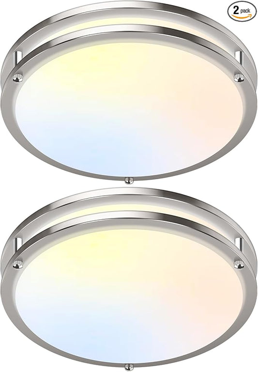 GoBright 2-Pack 13 inch Dimmable LED Ceiling Light Fixture, 36W Super Bright 3600 Lumens Brushed Nickel Flush Mount Light Fixture, 2700K-6500K Adjustable Ceiling Lights for Bedroom, Kitchen, Bathroom