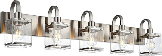 Bathroom Vanity Light 5-Light Wall Sconce Lighting Modern Wall Light with Clear Glass Shade Modern Brushed Nickel Wall Lamp Mounted Lights Over Mirror for Living Room, Bedroom, Hallway