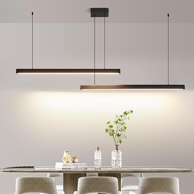 Modern 2-Light Chandelier, 47IN+47IN Pendant Light Fixtures Hanging with Remote Control 3000k-6500K Adjustable Color Temperature，Aluminum Island Lighting Lamp for Dining Room, Living Room