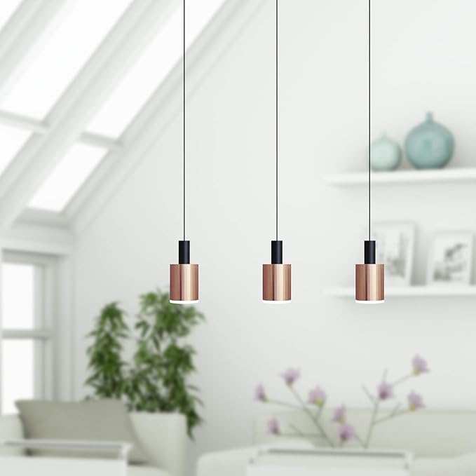 Virgo 3 Mini Pendant Lighting Black-Copper - LED Hanging Light Fixture for Kitchen Island, Bar, Foyer - Cluster Pendants - Dimmable, Adjustable Wire, Lamp Bulb Included