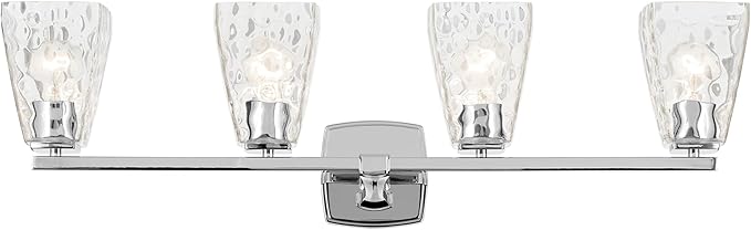 Kichler Marant 4-Light Bathroom Vanity Light Fixture 33.25" Chrome with Clear Water Glass Shade Over Mirror for Modern Powder Room and Bathroom Lighting (33.25" W x 9.5" H), 55217CHWTR