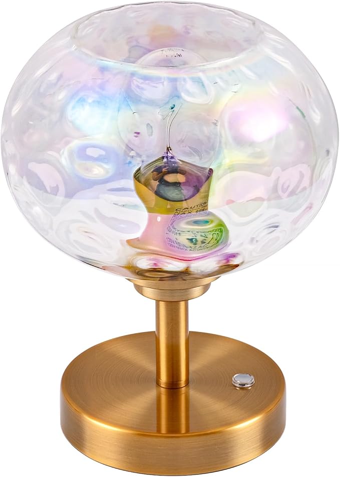 Touch Control Hammered Glass Table Lamp Brass Gold Portable Dimmable Brightness Small Nightstand Light 3-Way Stepless Dimming Bedside Bedroom Living Room (Stained Glass & Gold)
