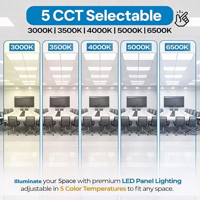 12 Pack 2x2 LED Flat Panel Light for Drop Ceiling, 5200lm Selectable 20W/25W/30W/35W/40W, Color Temperature 3000K/3500K/4000K/5000K/6500K, 0-10V Dimmable, 120-277V, ETL, DLC