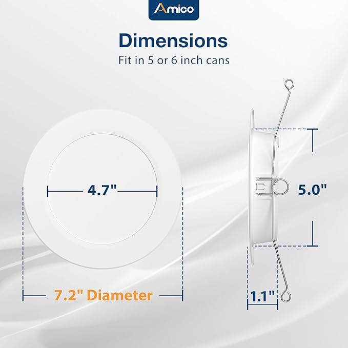 Amico Recessed Lighting 5/6 Inch, 12 Pack 5CCT Flat LED Can Lights, 2700K/3000K/4000K/5000K/6000K Selectable,12W Eqv 110W, 1050LM Brightness, Retrofit Installation - ETL & FCC, White