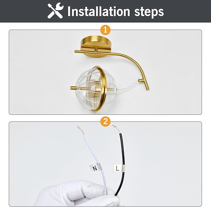 UOFUS Gold Wall Sconce with Globe Acrylic Shade Mid Century Modern LED Wall Light Fixture 12W 3000K/4000K/6000K Temperature Adjustable Super Bright Bathroom Vanity Light for Bedroom Hallway