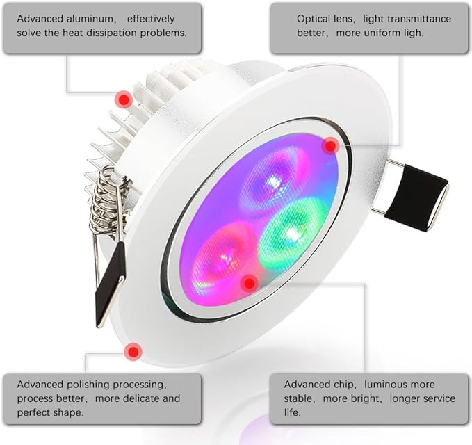 Esbaybulbs 5 Pack LED Color Changing Recessed Lighting 3W RGB Downlight Retrofit Fixture 3 inch Gimbal Recessed Lighting 16 Color Changing Ceiling Light