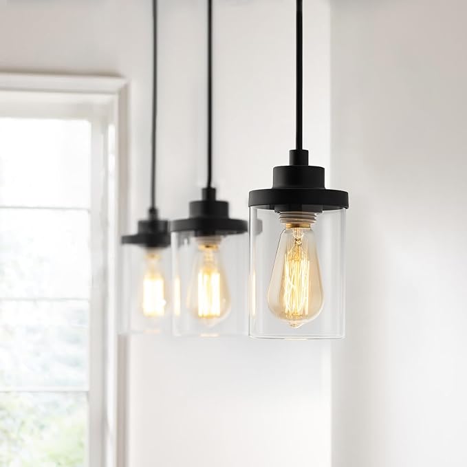 mirrea H Type Cord Adjustable Black Track Lighting Pendant with Clear Glass Shade Pack of 1