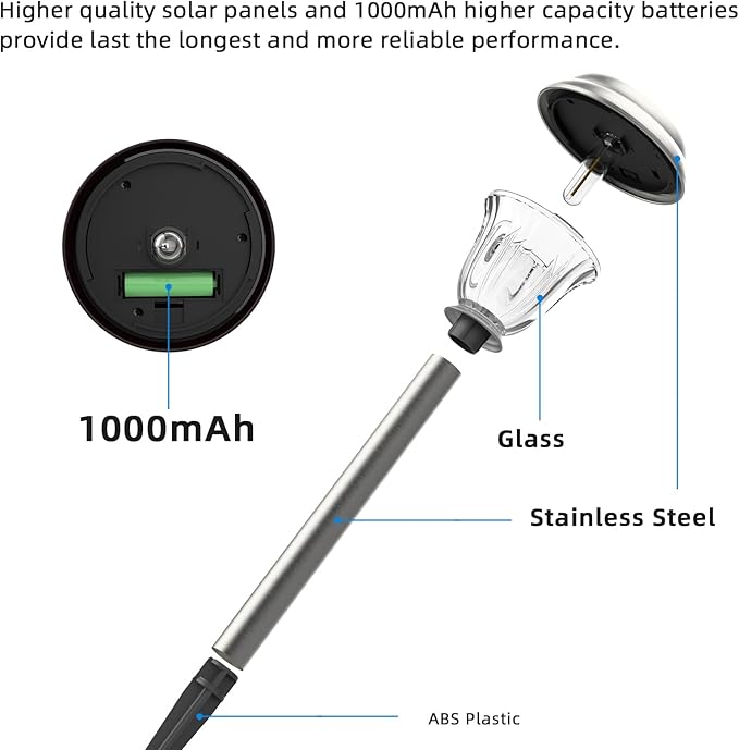 DERAYSION Solar Lights Outdoor Pathway, 6 Pack Stainless Steel Glass Solar Garden Lights, Auto On/Off Long-Lasting Waterproof Outdoor Solar Lights for Yard, Landscape, Path, Driveway, Walkway Décor | Glass Sturdy Stainless Steel, Long-Lasting driveways...