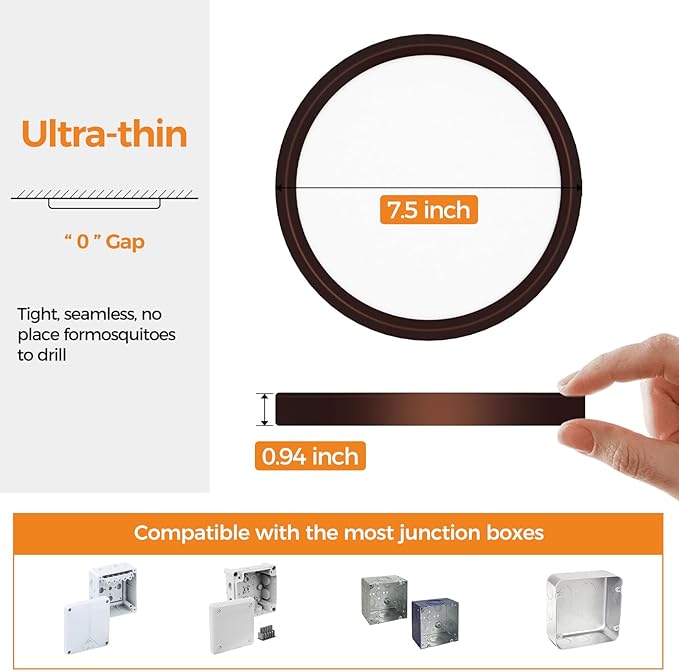 slochi LED Flush Mount Ceiling Light Fixture, 3000K-4000K-6500K & 100W Equivalent Modern Kitchen Recessed Ceiling Lamp 15W 1500Lm 7.5 Inch Closet Round Surface for Bathroom Laundry-Oil-Rubbed Bronze