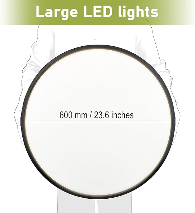23.7 Inch LED Flush Mount Ceiling Light - Dimmable & 3 CCT Modes(3000/4000/6000K), 5000LM, 50W Ultra-Thin Low Profile Ceiling Light for Living Room, Kitchen, Hallway, Office, Black