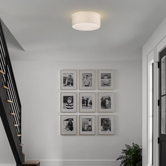 18'' Flush Mount Ceiling Light Modern Farmhouse Drum Ceiling Light Fixture with Linen Fabric Shade 3-Light Drum Ceiling Lighting Round Semi Flush Lighting for Bedroom Hallway Living Room