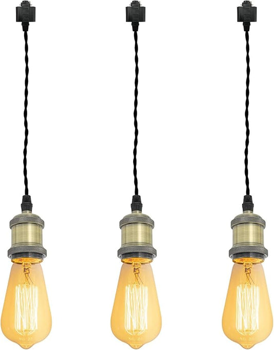 Kiven H-Type Wire Track LightPendants, 23.6 Inch Cord Length Black Weave Rope, Restaurant DecorativePendant Light Industrial Pendant Lamp 3 Pack,Bulb Not Included（Bronze）