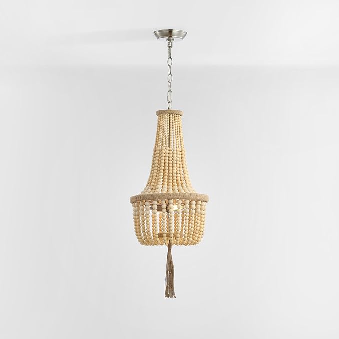 SAFAVIEH PND4082A Wynne Bohemian Adjustable Brown Beaded Tassel 2-Light (LED Bulbs Included) Pendant