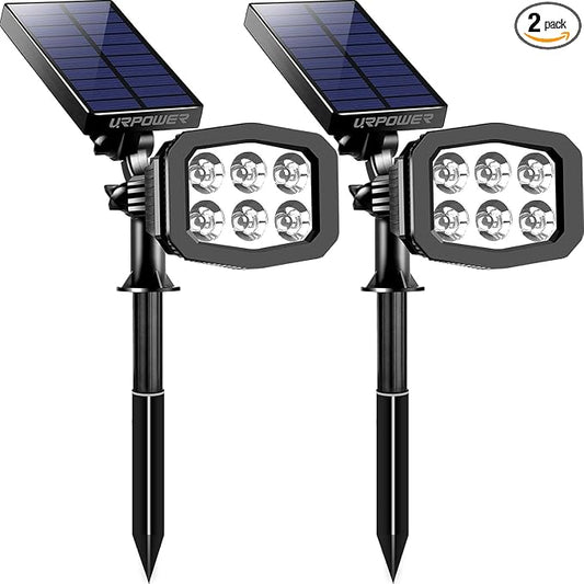 URPOWER Solar Lights Outdoor 2-in-1 Waterproof Solar Spotlight Auto On/Off Wall Lights Pathway Lights Landscape Lighting for Yard Garden Pool - Cool White (2 Pack)
