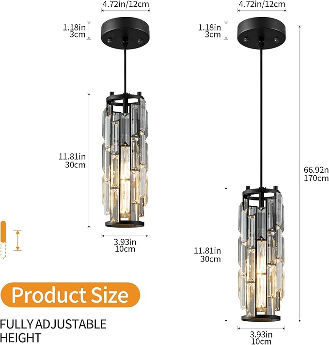 LMQNINE Pendant Lights Modern Black Pendant Light Mini Crystal Chandelier Pendant Lighting for Kitchen Island Dinning Room Bedroom Kitchen Sink Lighting (Black 3-Pack)