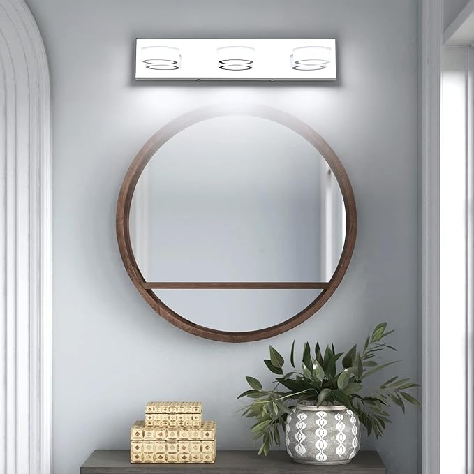 3 Light Bathroom Vanity Light, Modern Chrome Bathroom Light Fixtures Over Mirror, Bath Lamps Wall Scone 18W LED Vanity Lights with 360°Rotating Lamp Head