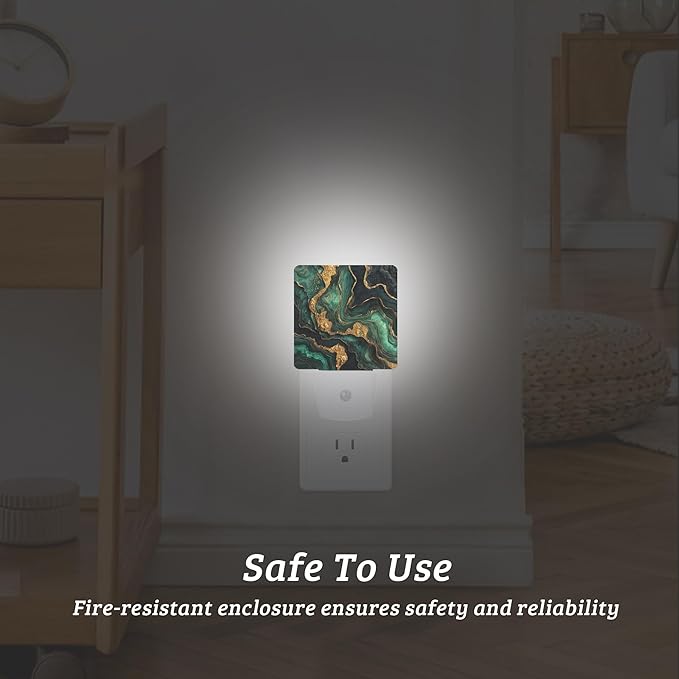 Green Black Marble Night Light, Plug-into Wall Nightlight with Dusk to Dawn Sensor, Energy Efficient Lamp for Bedroom/Bathroom/Kitchen/Hallway/Stairs