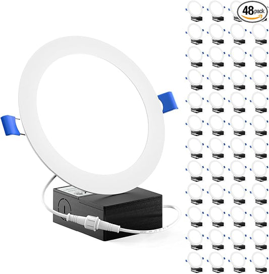 Sunco 48 Pack Recessed Lighting 6 Inch LED, Canless Ceiling Lights Slim with Junction Box, 1200 LM, 14W (100W Equivalent), 5000K Daylight, Dimmable, Wafer Thin, 50000 Lifetime Hours ETL