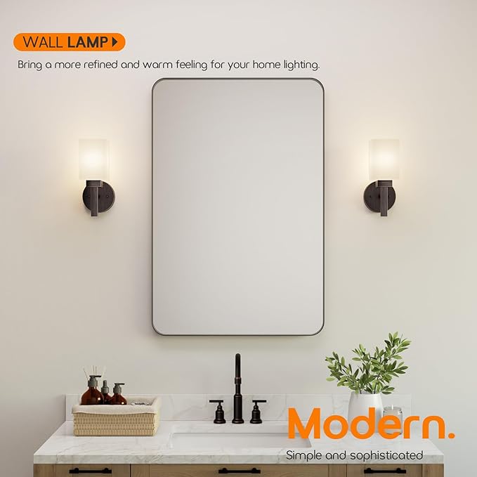 Wall Lights Over Mirror Bathroom Vanity Light Fixtures with White Frosted Glass Shade, Wall Sconces for Porch, 2 Pack Oil Rubbed Bronze T002ORB-L1-P2