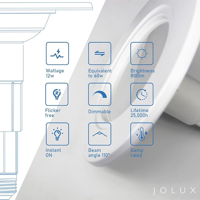 Jolux Adjustable Recessed Lighting Retrofit Kit for 5/6 Inch Can Lights - 12 Pack LED Downlight with Telescoping Rod,3000K Warm White, 800LM, Dimmable, Screw-in Install, ETL Damp Rated, Flat Trim