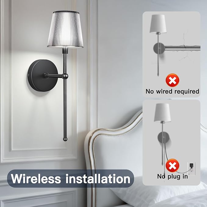 TaoFiaCo Battery Operated Wall Sconces Set of 2, Wireless Wall Sconce with Remote Dimmable Timer, Rechargeable 5200mAh, Cordless Wall Light for Bedroom Living Room, Hallway, Light Decor