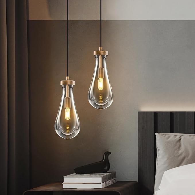 Raindrop Pendant Lights Kitchen Island: Copper Brown Teardrop Hanging Light - 2 Head Crystal Pendants Light over Dining Table - Durable Raindrop Lighting Fixture for Bedroom Hallway Bulbs Included