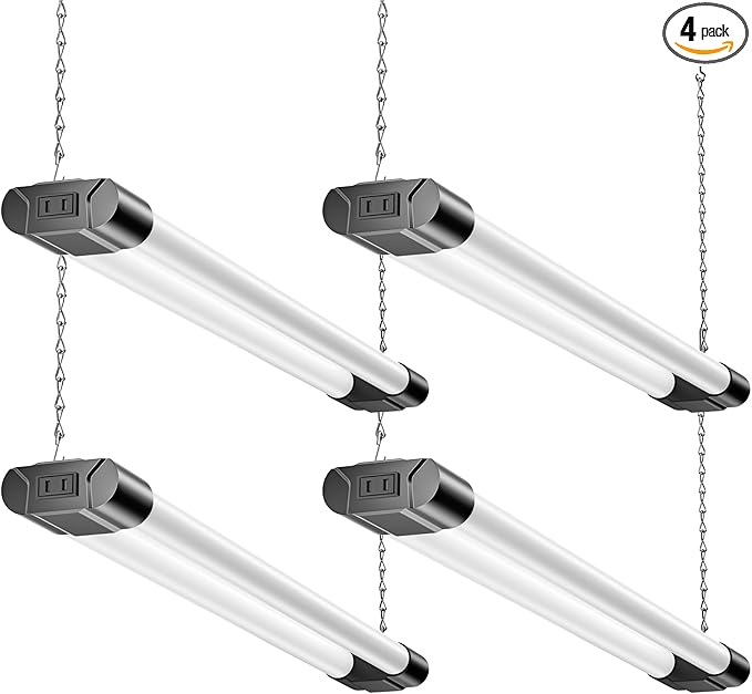 BBOUNDER 2FT LED Shop Light Fixture, Super Bright 2200LM, Cool Daylight White 6500K, Ceiling or Hanging Mount, Durable Garage Shop Lighting for Warehouse, Workbench, Basement, and Business Use, Black