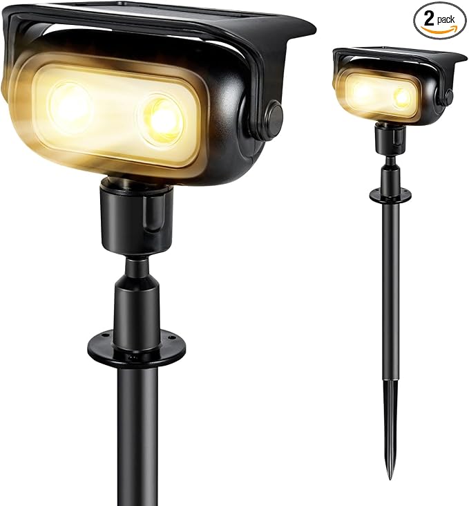 Ollny Solar Lights Outdoor Waterproof IP65, 360° Rotation Solar Spot Lights Outdoor, Long Last 2 Lighting Modes Solar Powered Garden Yard Spot Solar Lights for Outside Landscape 2 Pack (Warm White)